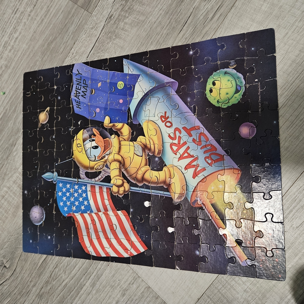 Walt Disney Donald Duck W/Flag Mars Or Bust Puzzle 100 Piece Preowned Complete